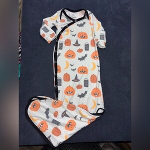 Gray and Black Sleep Sack tie knot gown with Pumpkin Design Halloween October